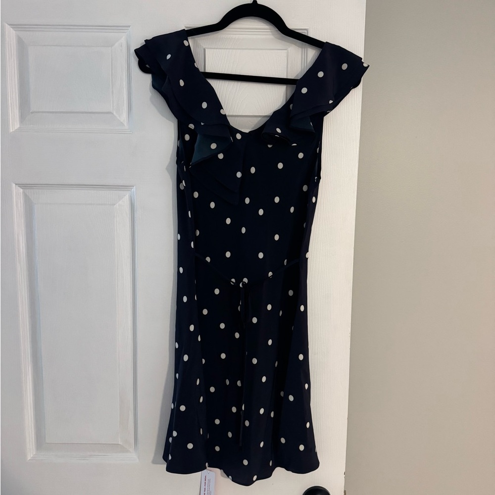 Realisation Par THE SAILOR Size L Navy Polka Dot Ruffle Midi Dress - Picture 5 of 5